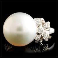 18K Gold Ring 12MM Pearl & 0.27ctw Diamond