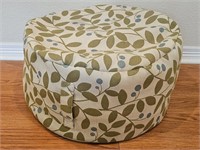 Round Pouf w/ Cream & Green Leaf Cover, Xtra Seat