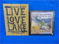 (2) Wooden Novelty Signs Lake & Bass
