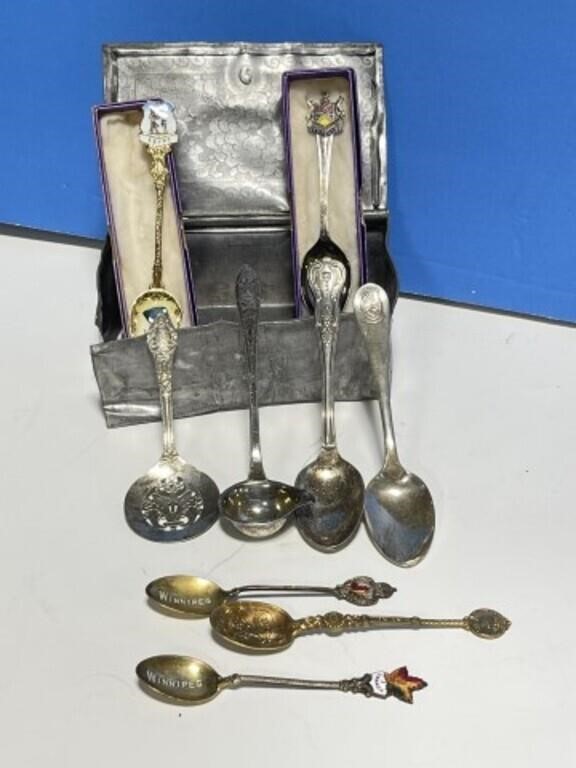 Tin Box (damaged) With 9 Assorted Spoons