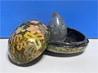 Egg Shaped Box With Painted Egg Shaped Ornament