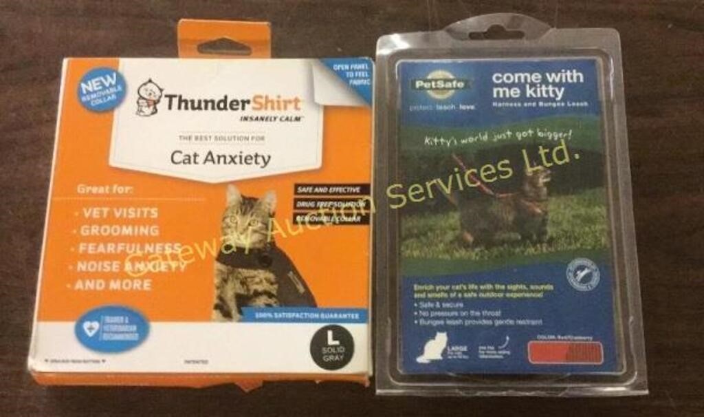 Cat anxiety vest and leash.