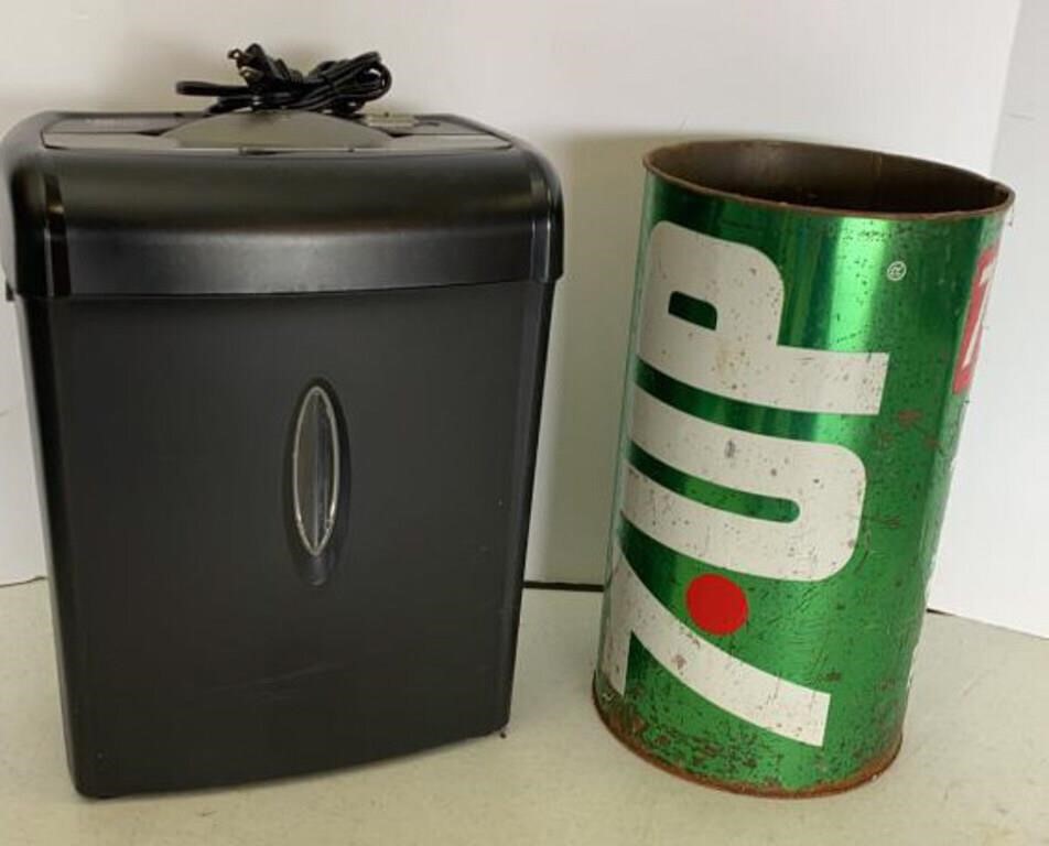 Paper Shredder & Vtg 7-Up Metal Trash Can