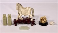 Lot: Jade medallion - 1.5" x 2.5" / Cast horse on