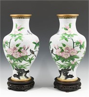 PAIR OF CHINESE WHITE CLOISONNE BALUSTER VASES