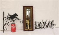 Metal Wall Hanger & Love Sign w/ Mirror Sconce
