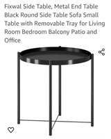 (New) Black Round Metal Side Table  17.7" Round x