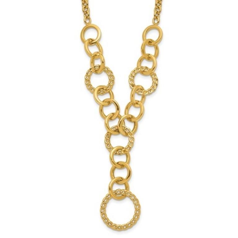 14K- Polished Circles Y-Drop Necklace