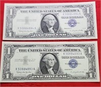 2-Consecutive Unc.  $2 Silver Certificate  Notes
