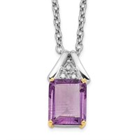 Sterling Silver 14 Kt  Amethyst/Diamond Necklace