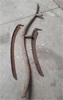 Vintage Hand Scythe Handle & 2 Blades