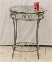 Oval Glass Top Side Table ~ 22" x 17" x 29"