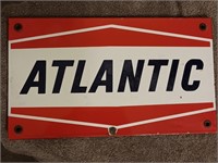 Porcelain Atlantic gas pump Sign 14 / 7.5 inches.