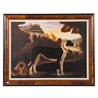 Pre ente. Dog in Landscape, oil on canvas