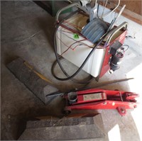 Sprayer, floor jack, car stops