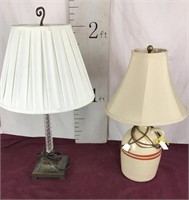 Vintage Yellow Ware Lamp, Crystal And Metal Lamp