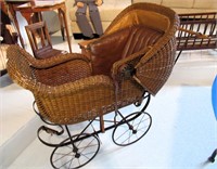 OUTSTANDING OG VICTORIAN WICKER BABY CARRIAGE