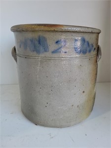 2 gallon cobalt decorated stoneware crock