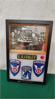 FRAMED WW2 PHOTO CASED WITH PATCHES