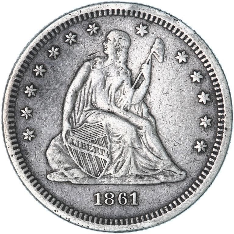 1861 Civil War Era Seated Liberty 25c