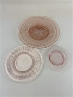 3 Pink Depression Glass Plates