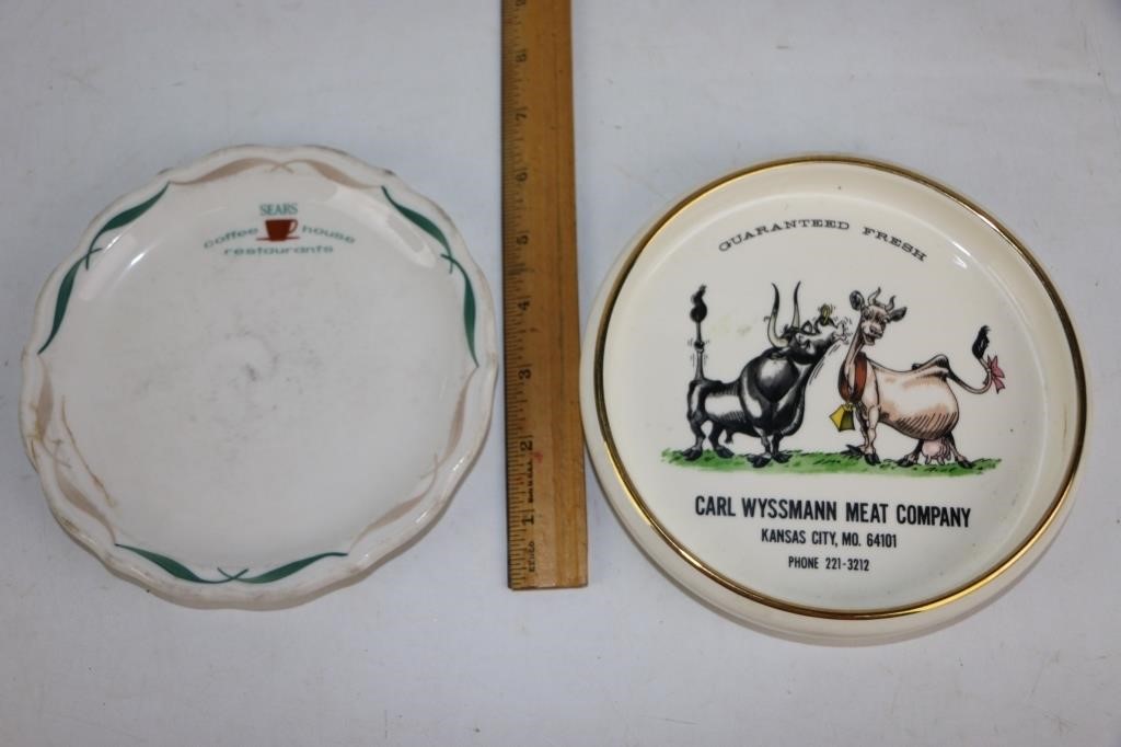 2 Advertising Ashtrays-Sears Restaurant & Meat Co