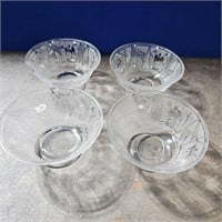 4 1930's Lotus Glass La Furiste Etched bowls