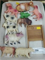 Vintage Plastic Animals & Small Washboard