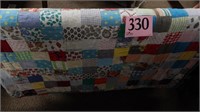 MACHINE STITCHED FLANNEL BACKED QUILT 78X80-SIGNS