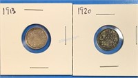 1913 & 1920 5 Cents Silver