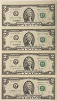 Uncut Sheet (4) 2013 $2 FR Notes