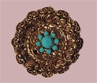 VINTAGE BOHEMIAN GOLD ORNATE FILIGREE BROOCH