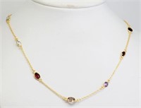 Gold Plated S.S. Necklace w/ Citric,Garnet,Blue Tp