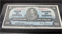 1937 Canadian 5 Dollar Bill