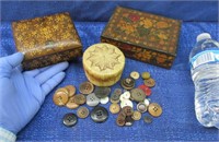 antique buttons in 3 small containers