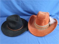 2 Cowboy Hats, 1 London Fog-made in USA, sz Med