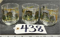 3 Embossed Painted Owl Drinking Glasses
