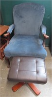 Foot Stool & Blue Arm Chair