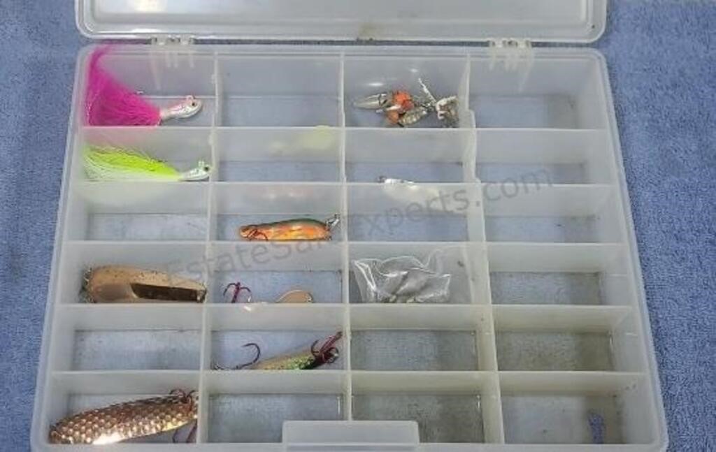 Fishing lures in one plastic case.