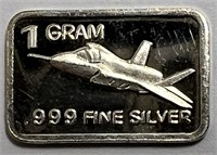 1 Gram .999 Fine Silver w/Fighter Jet!