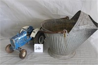 GALVONIZED COAL BUCKET & FORD TRACTOR W/ WOODEN