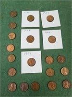 Twenty wheat pennies 1944-1958