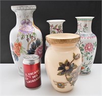 4 vases, verre et porcelaine