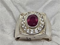 RING MARKED 925 SILVER RED STONE