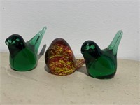 3 Glass Bird Figurines