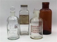 Lot of 4 Various Glass Druggist Bottles