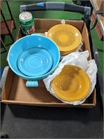 Fiesta Blue Dish, Yellow Bowls, Plates