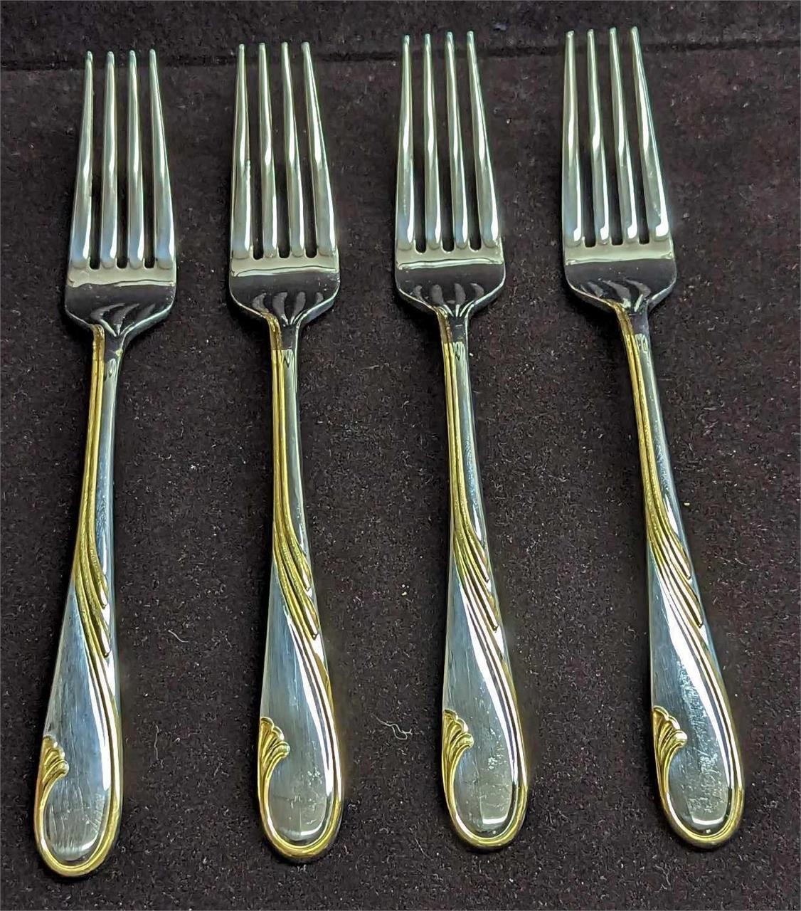 4 Retired Gorham Golden Swirl Oval Dinner Forks A