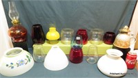 15 Piece Antique Oil Lamp, Shades, Globes & Lamps