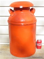 Large Antique Painted Orange Milk Can